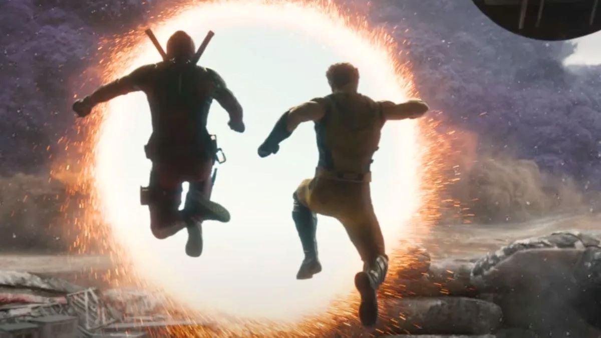 Deadpool and Wolverine jumping into a portal in 'Deadpool & Wolverine'