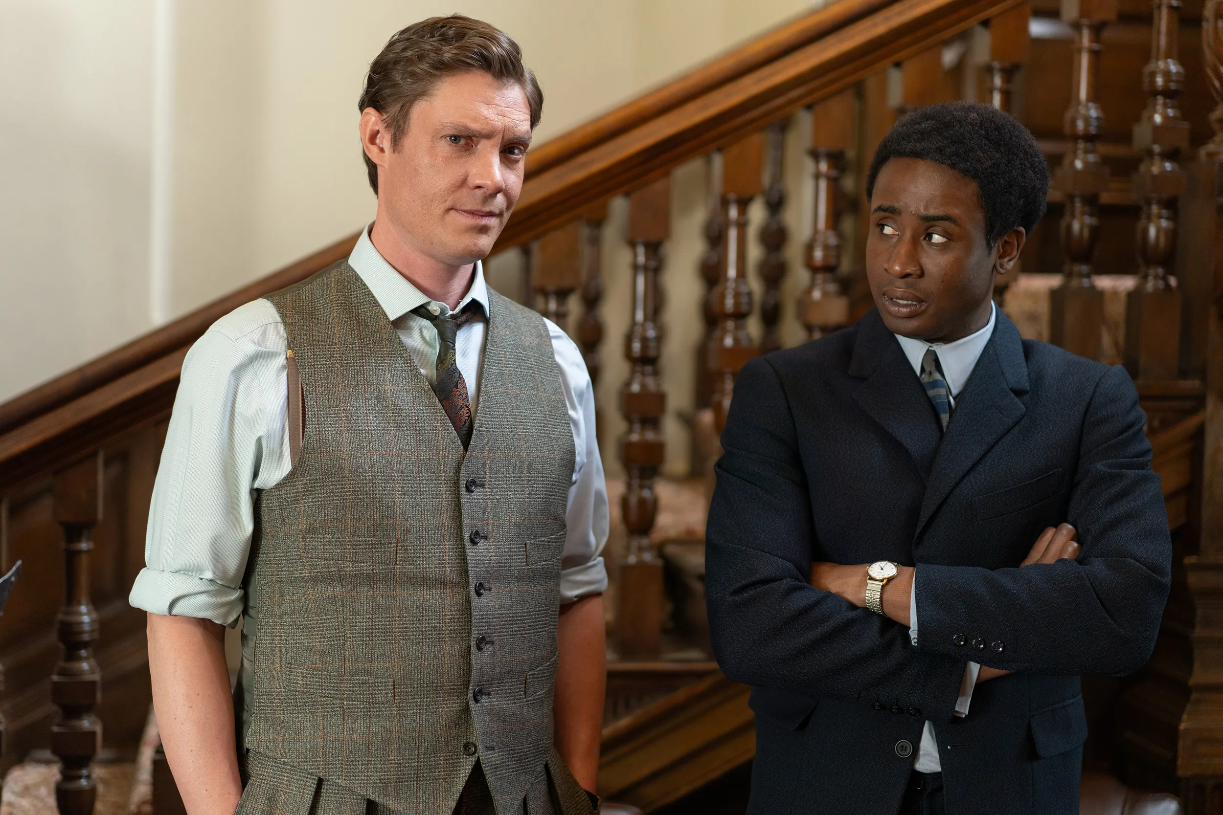 Max Brown as DI Sam Gillespie and Jerry Iwu as DS Felix Livingstone in Sister Boniface Mysteries season 3