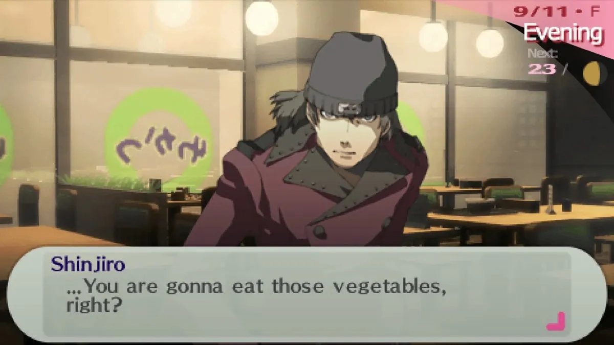 Shinjiro Aragaki askes questions about vegetables in "Persona 3"