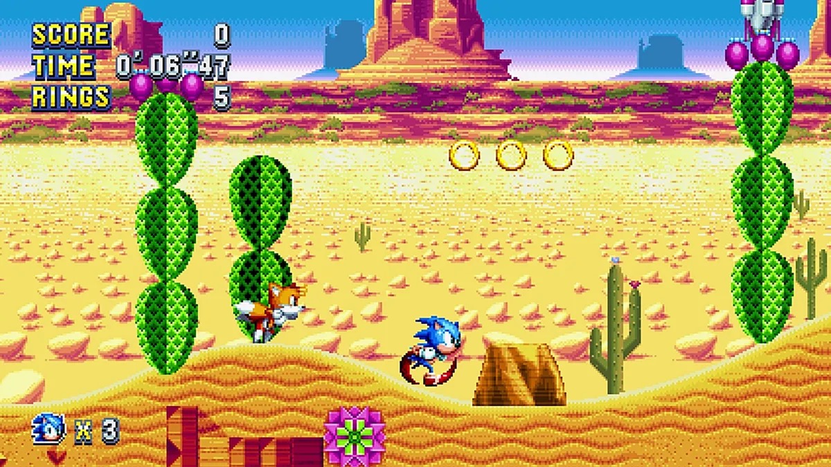 Sonic runs through the desert in "Sonic Mania Plus" 