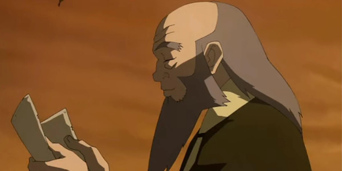 Iroh smiles at an image of his lost son in "Avatar" 