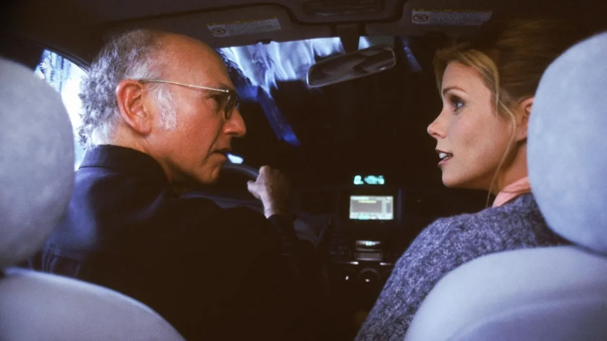 Larry David and Cheryl Hines in the car in Curb Your Enthusiasm