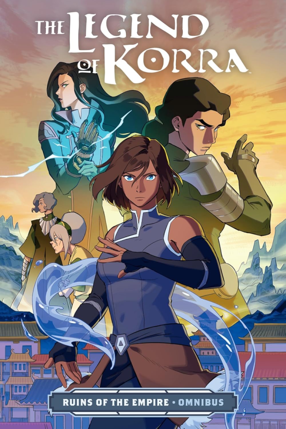 The Cover for The Legend of Korra: Ruins of the Empire, featuring Korra, Kuvira, Toph Beifong, and Asami