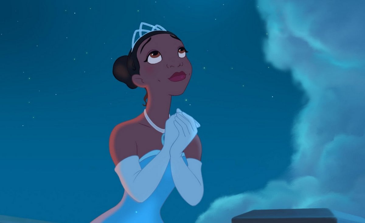 Tiana wishing on a star in the animated The Princess and the Frog