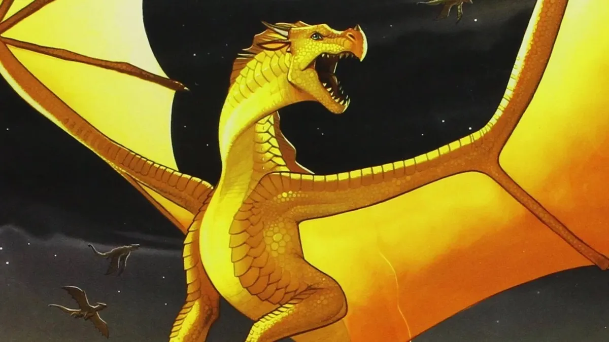 A Golden Dragon from "Wings of Fire" roars