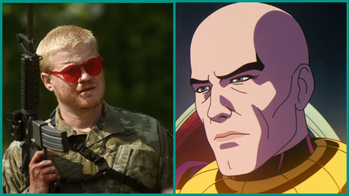 An unnamed soldier character from 'Civil War' cropped with Professor X from 'X-Men '97'