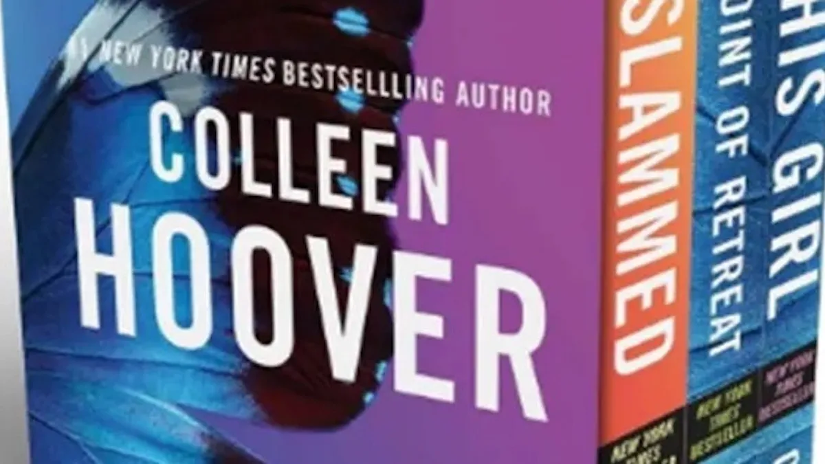 A close-up on Colleen Hoover's name on the cover of one of her books.