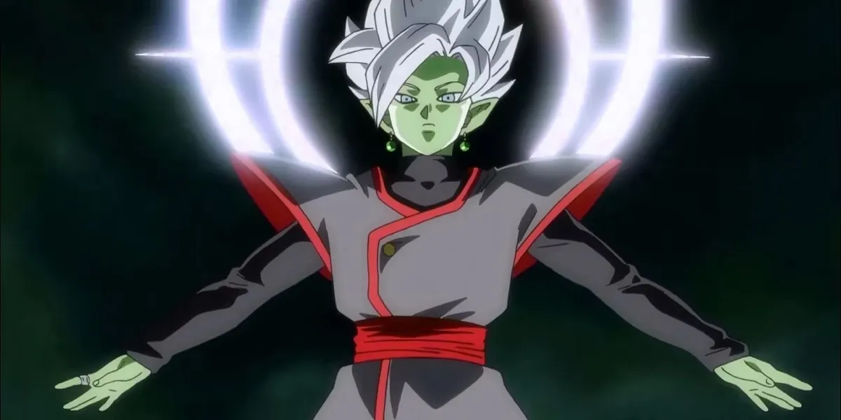 Zamasu floats in space framed by a halo in "Dragon Ball Super" 