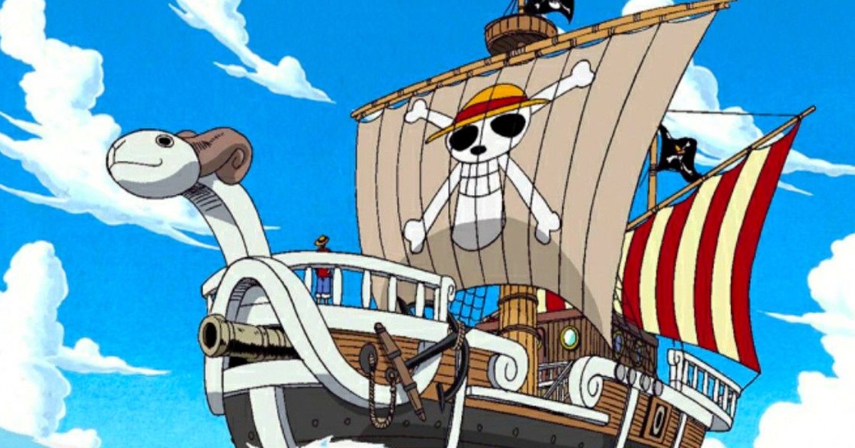 The Straw Hat Pirate ship Going Merry sailing the blue seas in "One Piece"