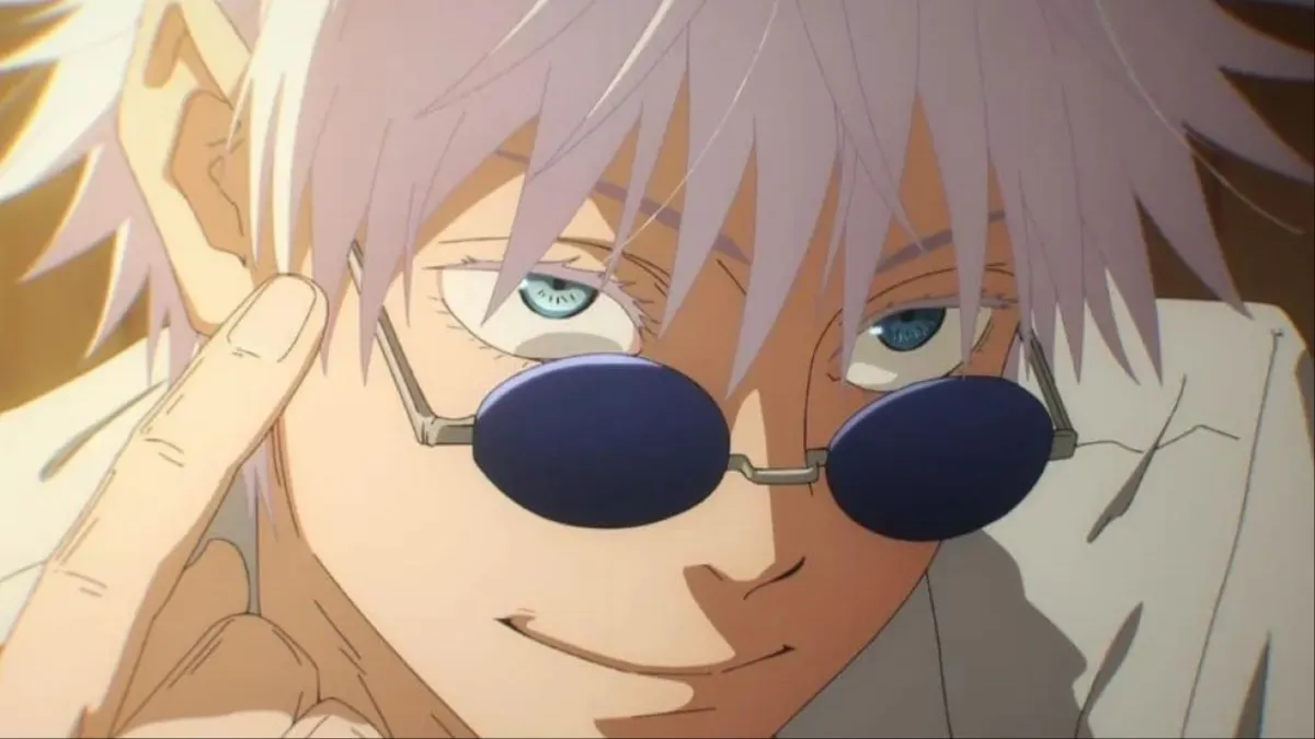 Gojo Satoru peers over his sunglasses in Season 2 of Jujutsu Kaisen.