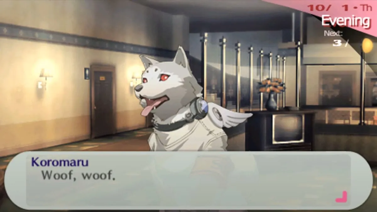 Koromaru the dog barking in "Persona 3" 