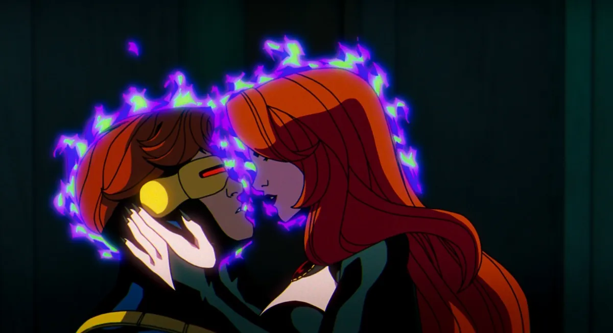 Madelyne Pryor and Scott Summers about to kiss each other