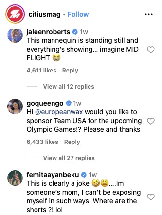 Comments on Instagram where athletes condemn Nike Olympic uniform.