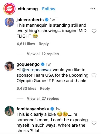 Comments on Instagram where athletes condemn Nike Olympic uniform.