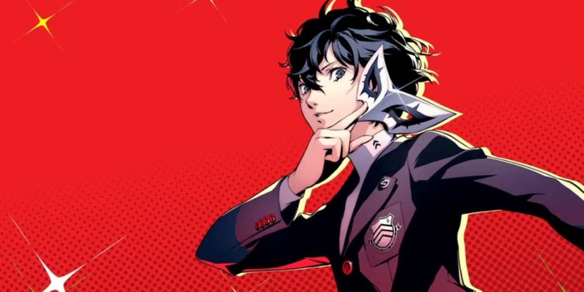 Joker smirks while pulling back his mask in "Persona 5" promo art