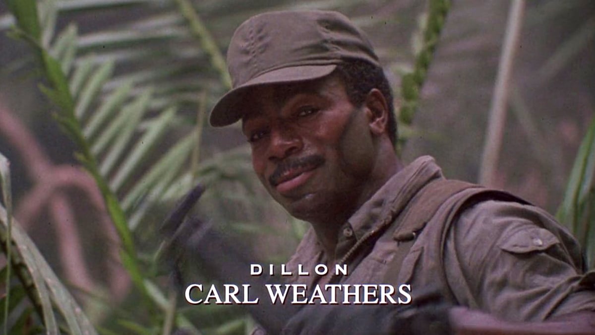 carl weathers looking at the camera in the predator end credits