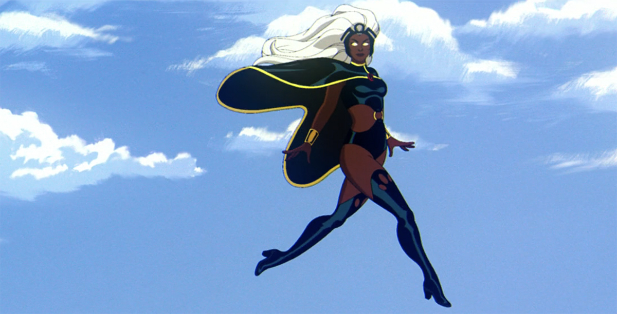 storm flying in her new suit in the sky