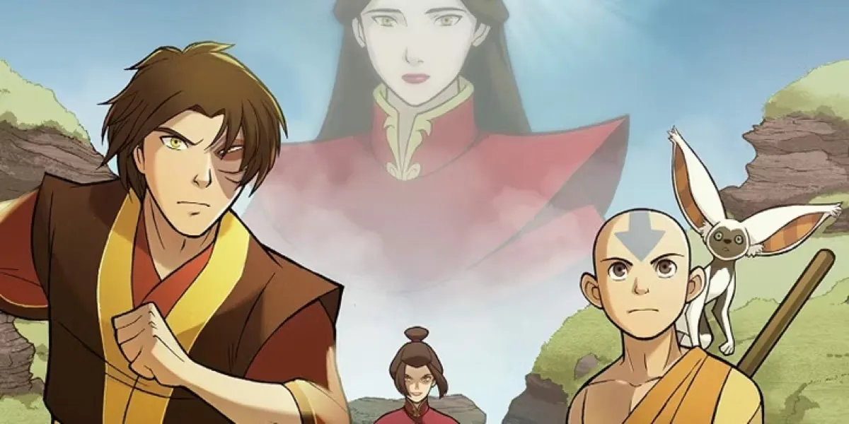 Zuko, Aang, Azula, and Ursa pictured on the cover art for "The Search" 