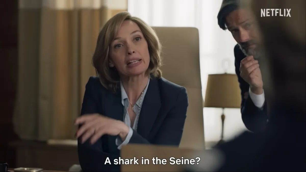 A woman says "A shark in the Seine?" in 'Under Paris'.