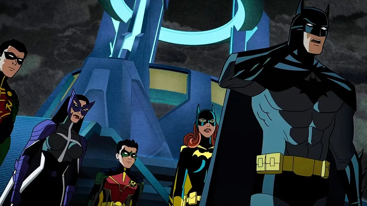 Batman, Batgirl, and Robin in Justice League: Crisis on Infinite Earths Part Two