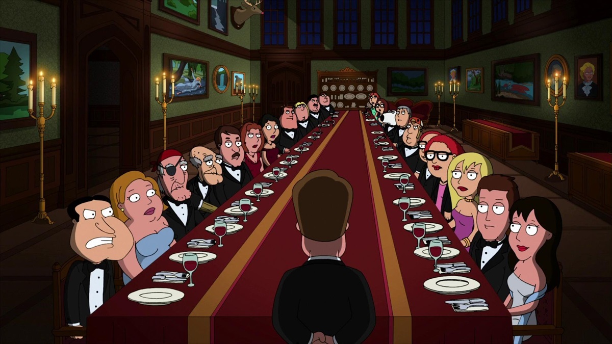 A long table filled with Family Guy characters