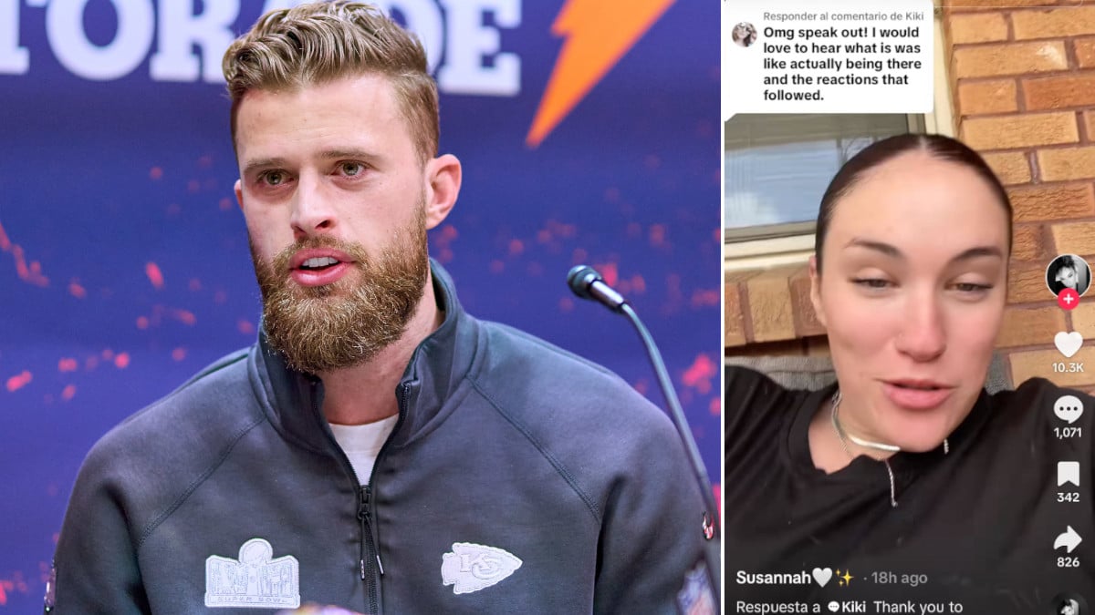 Harrison Butker at the Super Bowl LVII on Opening Night and Susi Leisegang in a TikTok video