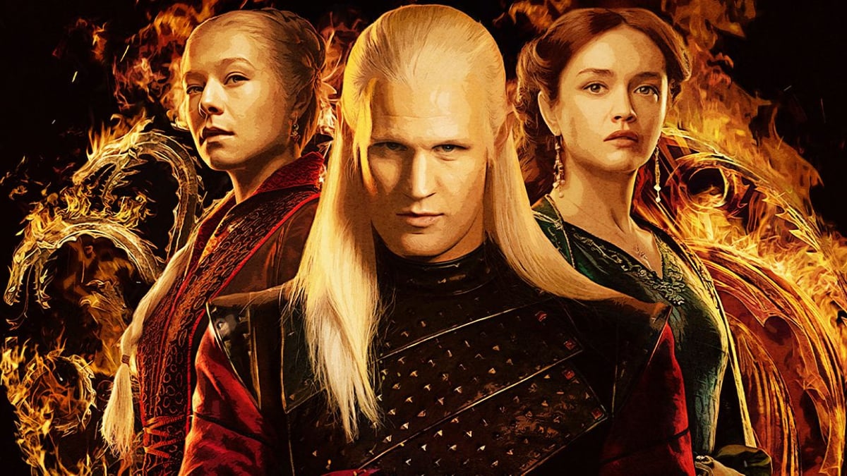 Emma D'Arcy as Rhaenyra Targaryen, Matt Smith as Daemon Targaryen, and Olivia Cooke as Alicent Hightower in 'House of the Dragon'