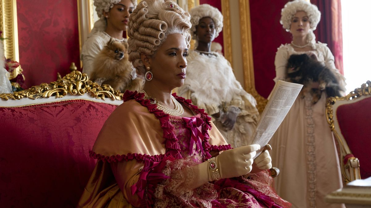Queen Charlotte reads the latest Lady Whistledown sheet in Bridgerton