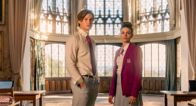 Maxton Hall, Amazon Prime Video. Ruby Bell (Harriet Herbig-Matten) and James Beaufort (Damian Hardung) stood in a beautiful old room