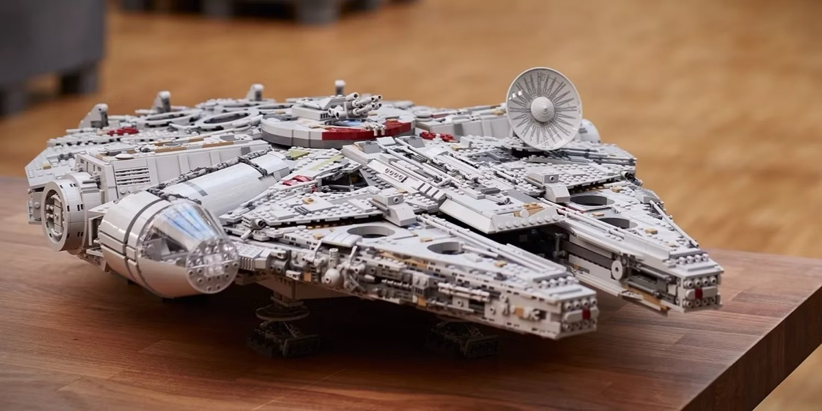 The LEGO Millennium Falcon on a table 