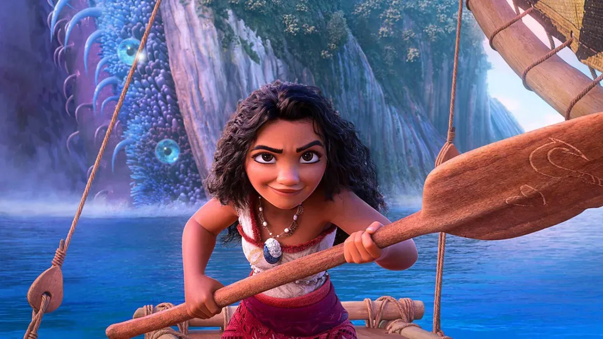 Moana (Auli'i Cravalho) holds an oar in a still for Disney's 'Moana 2'