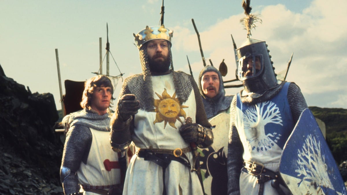 st Graham Chapman as King Arthur with others in Monty Python and the Holy Grail