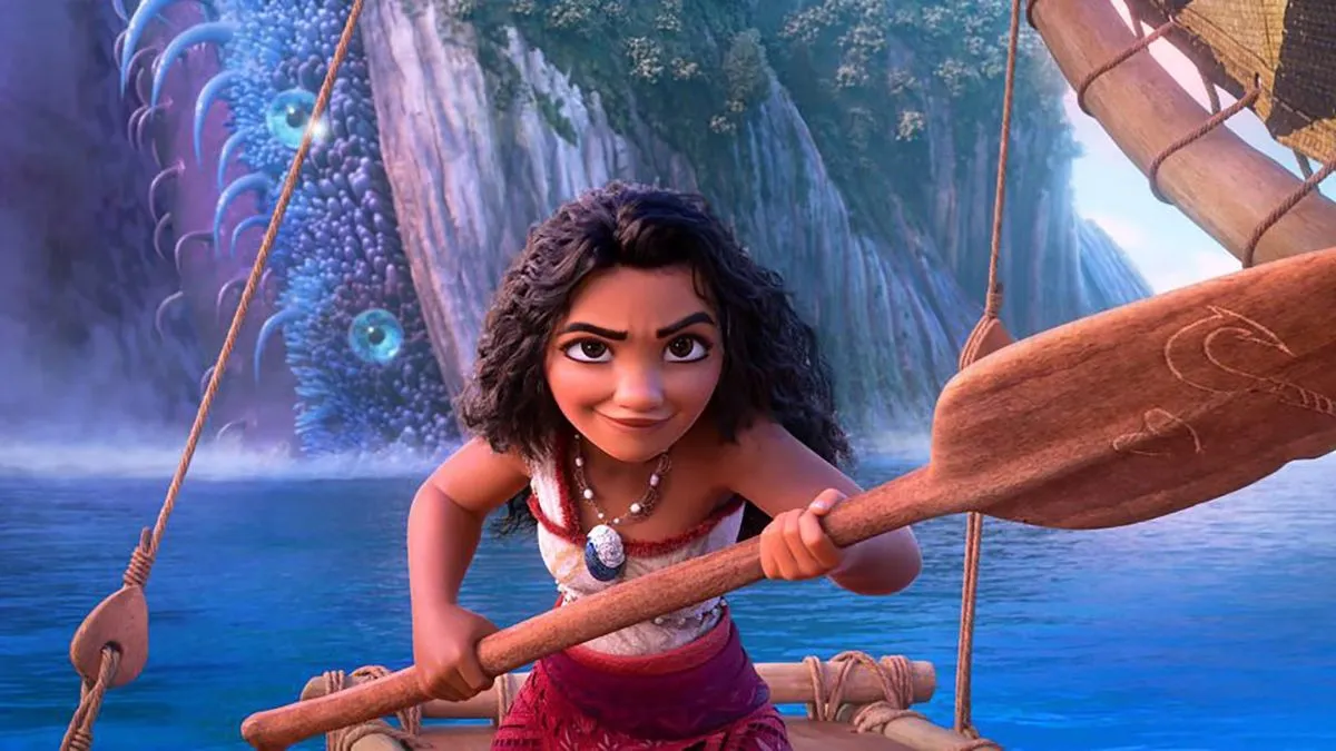 Moana (Auli'i Cravalho) holds an oar in a still for Disney's 'Moana 2'