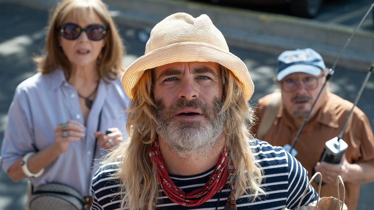 Chris Pine with Danny DeVito and Annette Benning in Poolman