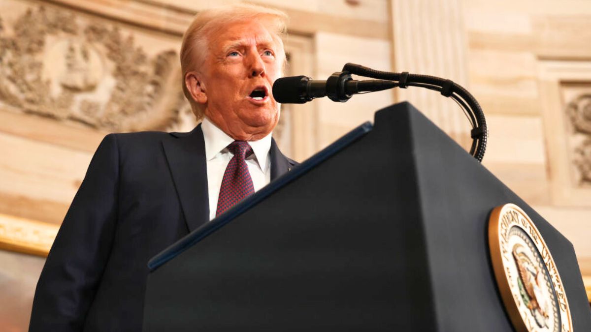 WASHINGTON, DC - JANUARY 20: U.S. President Donald Trump speaks during inauguration ceremonies in the Rotunda of the U.S. Capitol on January 20, 2025 in Washington, DC. Donald Trump takes office for his second term as the 47th president of the United States. (Photo by Chip Somodevilla/Getty Images)