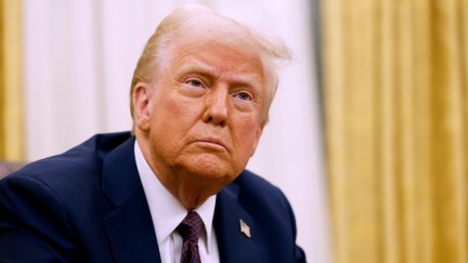 Donald Trump speaks to the press in the Oval Office