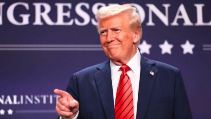 DORAL, FLORIDA - JANUARY 27: U.S. President Donald Trump acknowledges the crowd before addressing the 2025 Republican Issues Conference at the Trump National Doral Miami on January 27, 2025 in Doral, Florida. The three-day planning session was expected to lay out Trump's ambitious legislative agenda. (Photo by Joe Raedle/Getty Images)