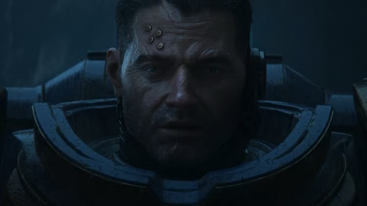 A weathered Space Marine looks determined in "Warhammer 40,000 - And They Shall Not Know Fear"