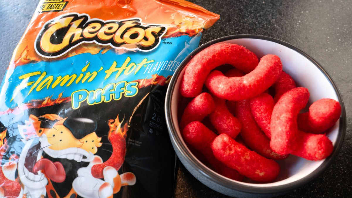 CHICAGO, ILLINOIS - APRIL 19: In this photo illustration, Flamin' Hot Cheetos are shown on April 19, 2024 in Chicago, Illinois. Several US states are seeking to ban certain candies, cereals and snack foods because they contain chemicals that are linked to health issues. Among the foods and snacks that may be banned are Lucky Charms and Froot Loops cereals, Flamin’ Hot Cheetos, Doritos and candies including Skittles, Nerds, M&M’s and Swedish Fish. (Photo Illustration by Scott Olson/Getty Images)