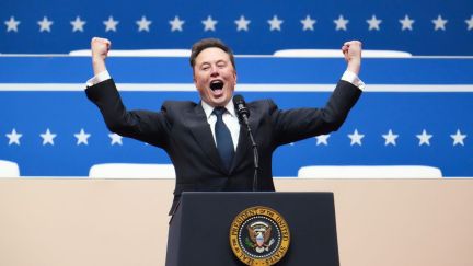 WASHINGTON, DC - JANUARY 20: Tesla, SpaceX and X CEO Elon Musk arrives to speak during an inauguration event at Capital One Arena on January 20, 2025 in Washington, DC. Donald Trump takes office for his second term as the 47th president of the United States. (Photo by Christopher Furlong/Getty Images)