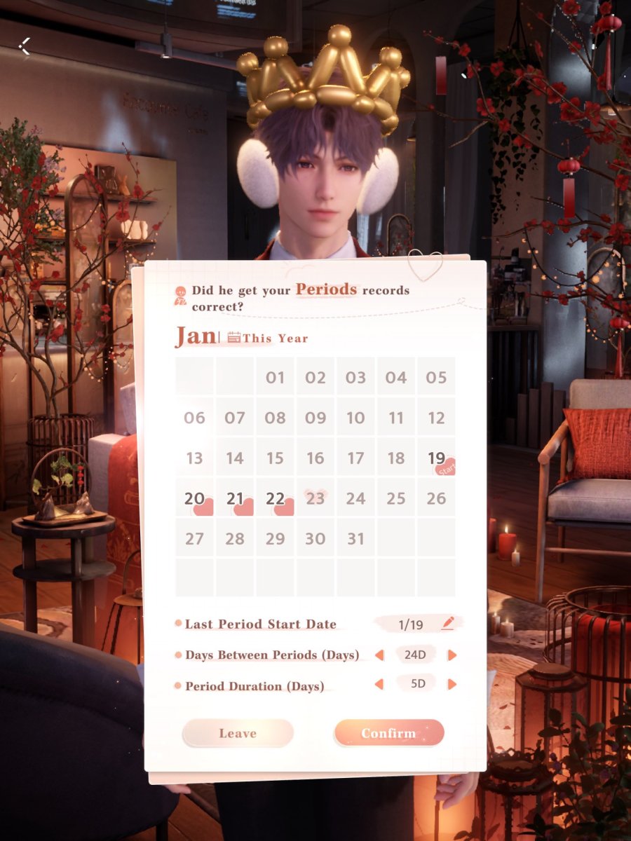 A period tracker from the otome game Love and Deepspace