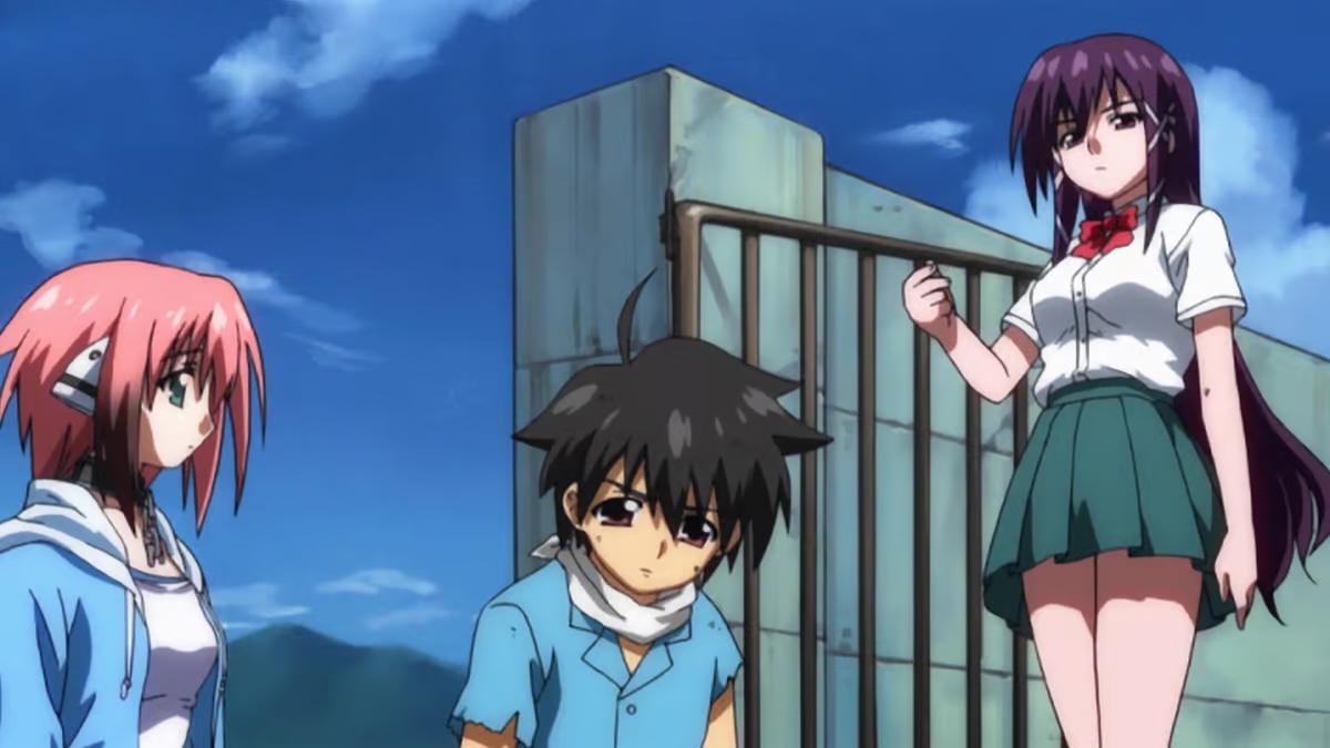 Two girls look at a boy in "Heaven's Lost Property" 