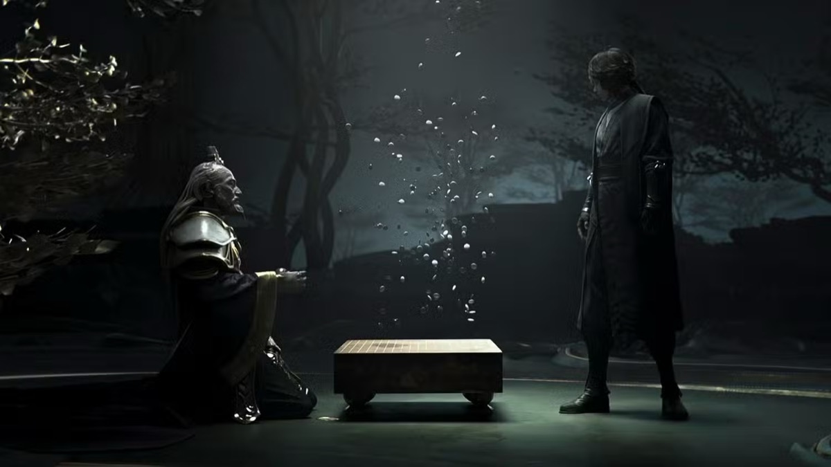 A young orphan stands in front of a Go board and an old man in "Secret Level"