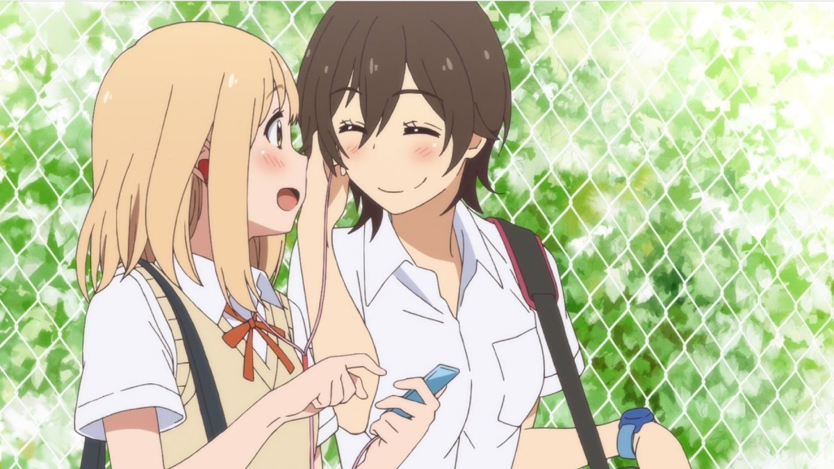 Two girls smile and walk together in "Kase-San and Morning Glories"