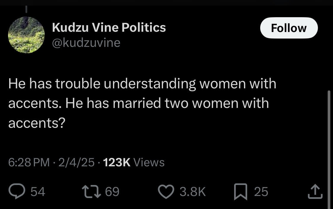 Tweet from Kudzu Vine Politics