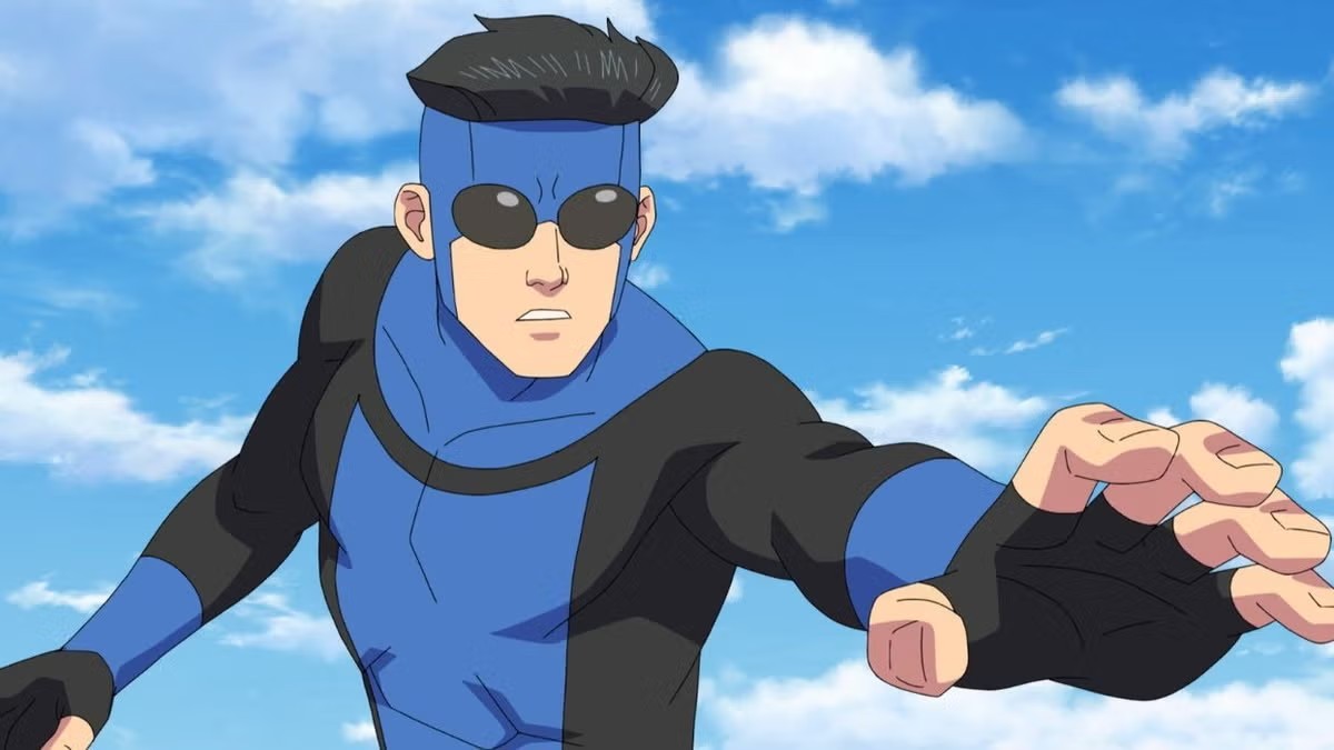 Mark Grayson in a blue superhero suit in Invincible season 3