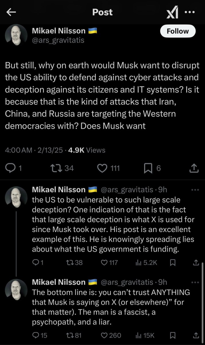 Mikael Nilsson's post on X about Reuters payment