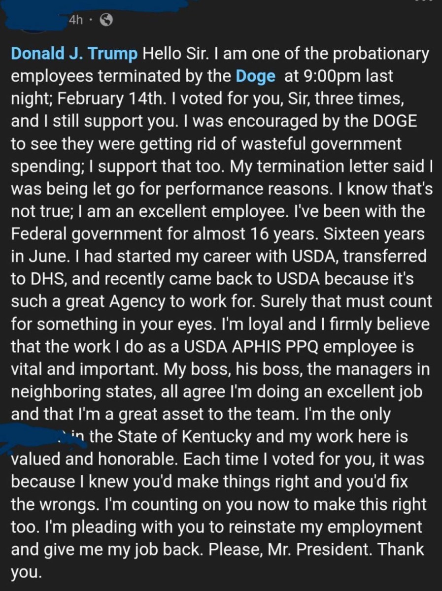 Screenshot of a Facebook post by anonymous Trump voter