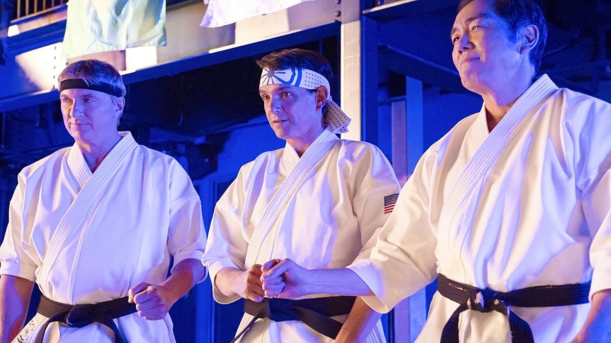 Ralph Macchio, Yuji Okumoto, and William Zabka in Cobra Kai (2018)
