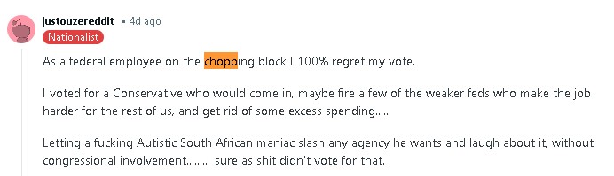 Reddit comment from fired federal employee